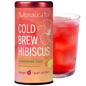 The Republic of Tea – Cold Brew Hibiscus Tangerine Yuzu Iced Tea, Large Herbal Iced Tea Pouches, Steeps Six One-Quart Pitchers