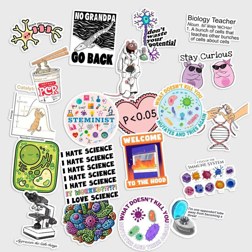 Sticker Pack 20 Biology Science Vinyl Sticker, Nature Cell Anatomy Educational Waterproof Decal