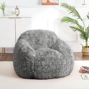 Black Bean Bag Chair, Adult Bean Bag Couch with Armrest, Soft Fluffy Faux Fur Beanbag Chair for Reading, Plush Lazy Sofa High-Density Foam Floor Sofa for Living Room