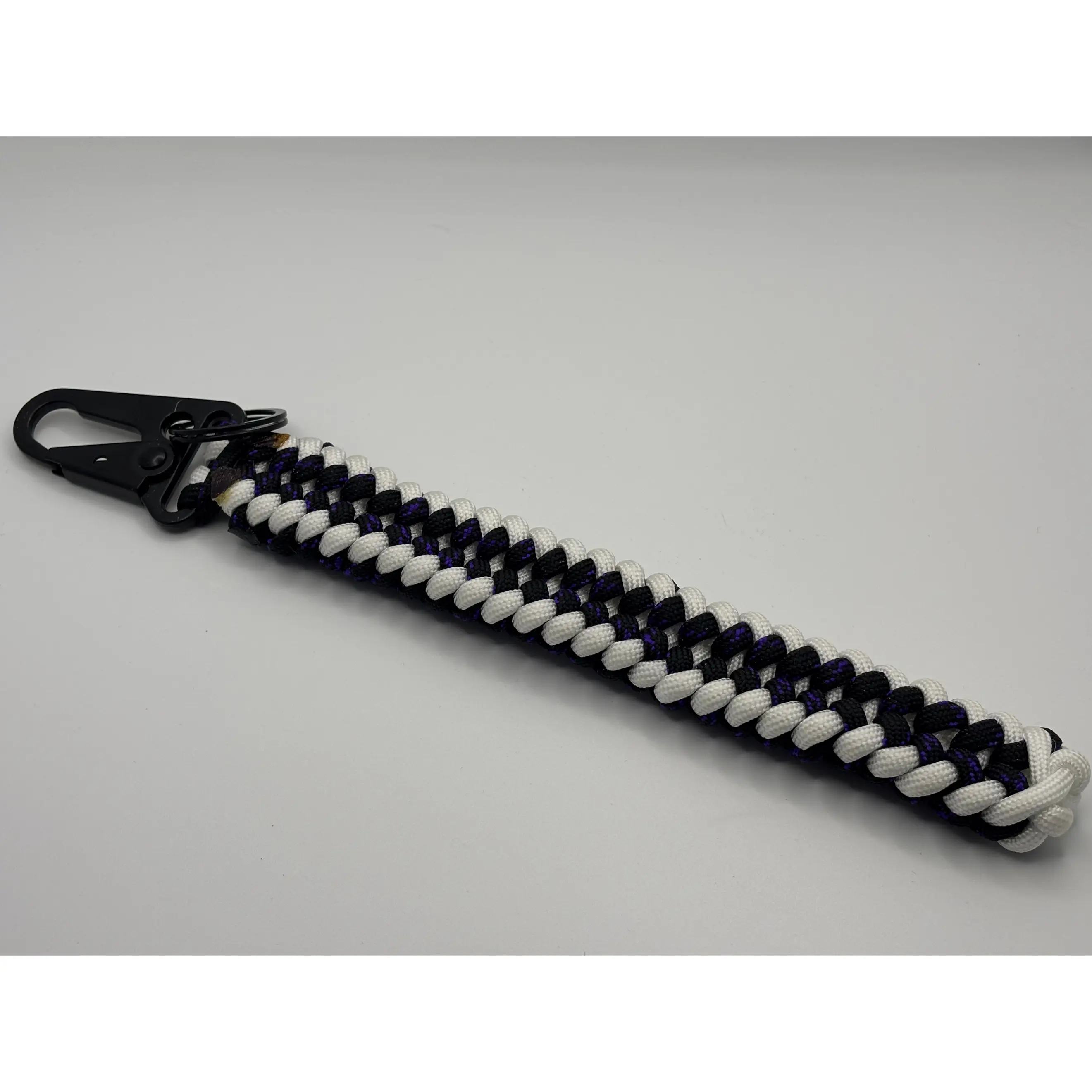 Handmade Sanctified Weave Paracord Keychain (Blk/Ppl/Wht)