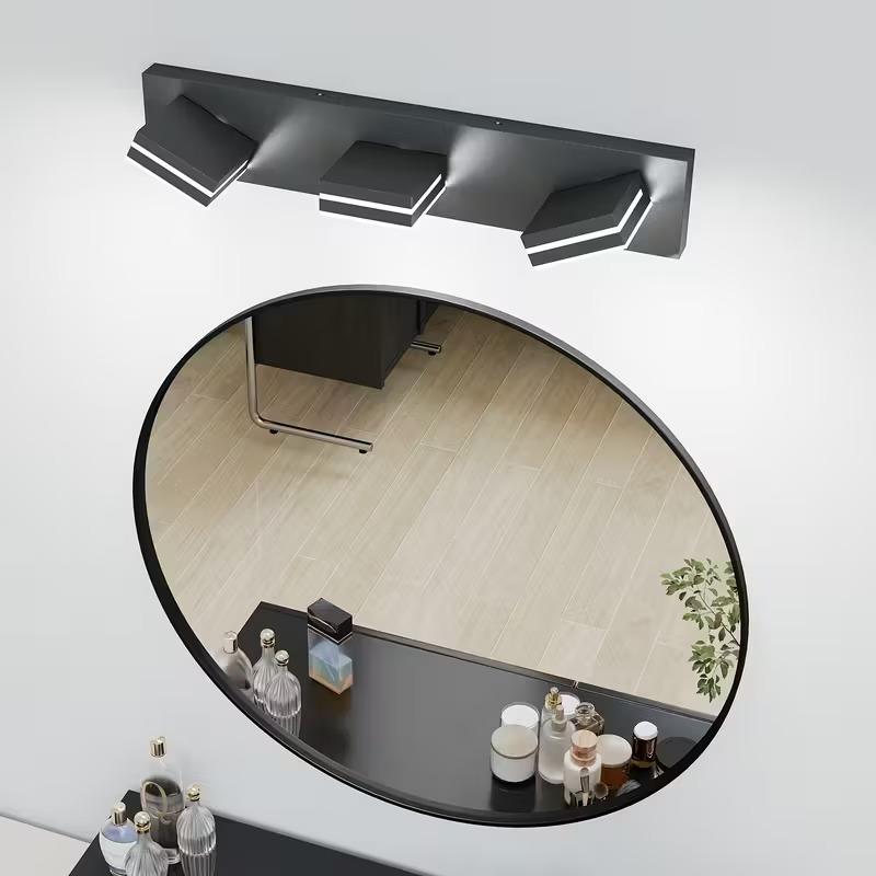 LED Modern Bathroom Vanity Light Fixtures 3-Light 19-Inch Matte Black Acrylic Wall Lighting Over Mirror Energy Saving 18W Cool White Rotatable Design
