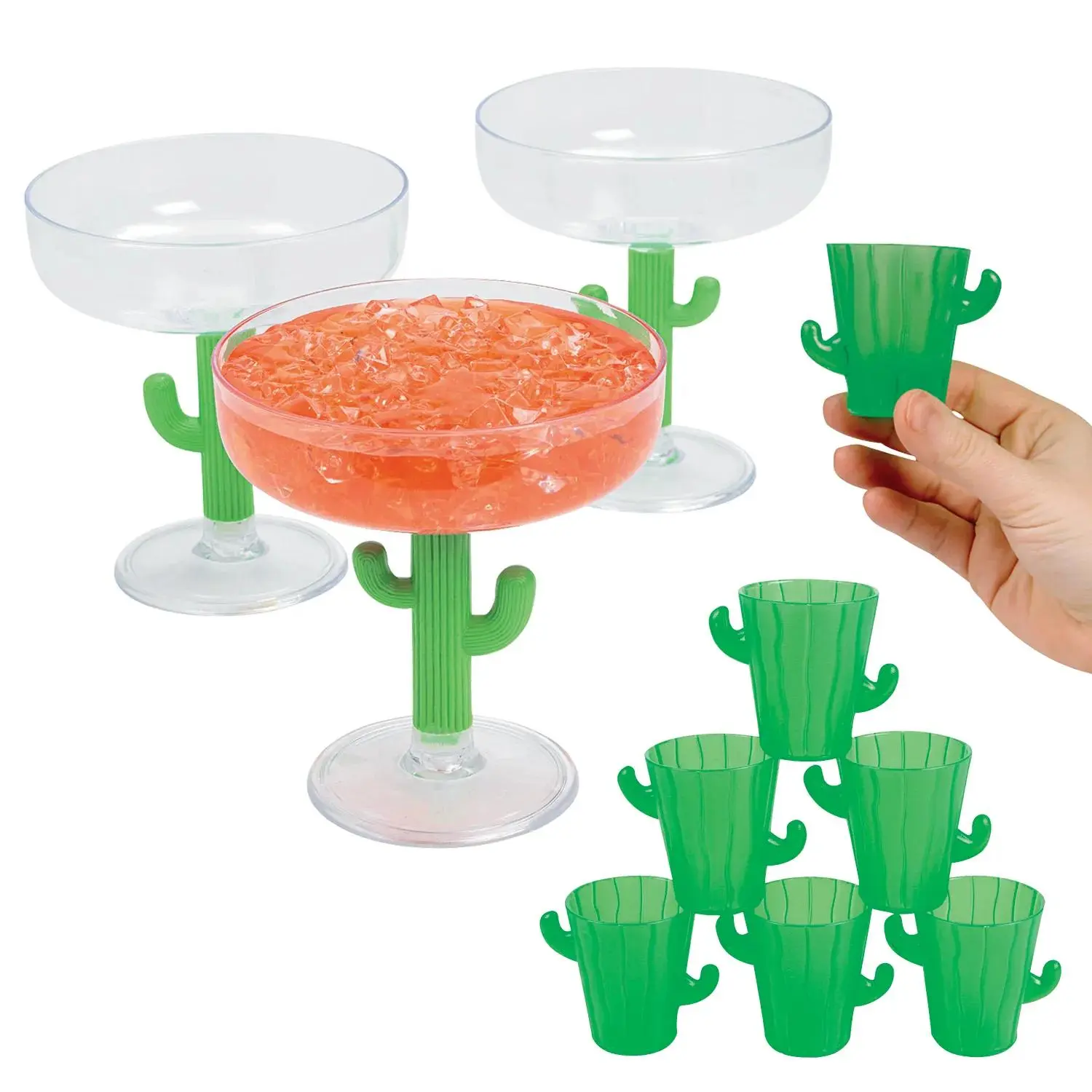 24 Pcs. Cactus Shot Glasses Kit - 12oz Plastic Drinkware for 12 Guests, Ideal for Birthday Celebrations, Happy Birthday