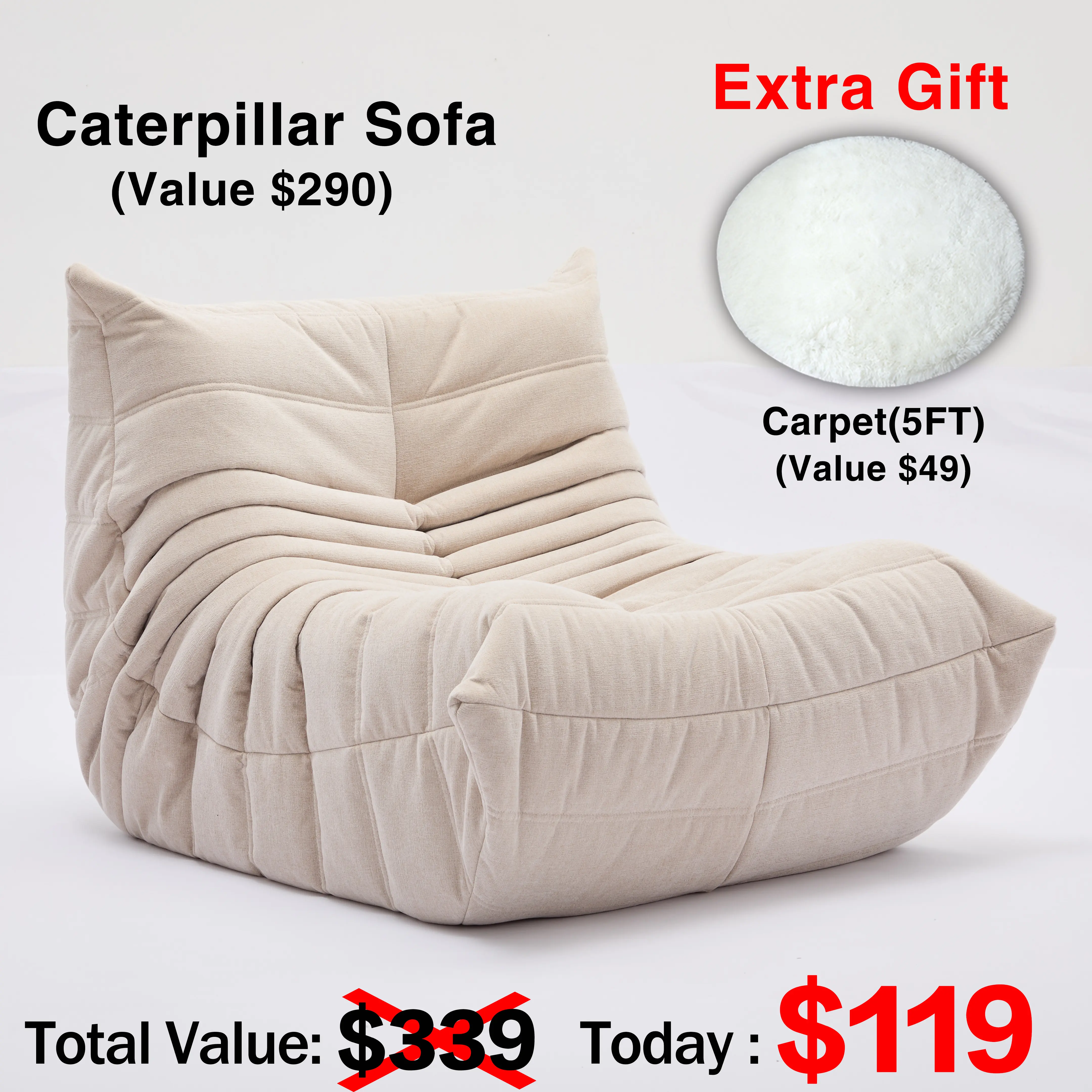 Sofa Togo Cream (Include 5FT Carpet)