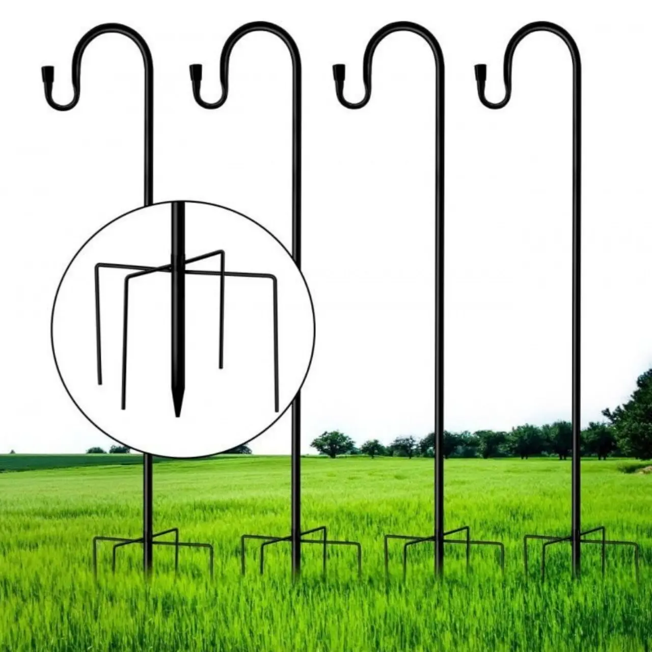 Detachable Iron Shepherd's Hook for Christmas Garden - Steel Pipe Ground Stake, Outdoor Hanger for String Lights, Wreaths, Bird Feeders, Plant Hanging Baskets, Lanterns & Wedding Decor
