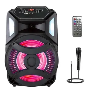 Dazone Portable Karaoke Speaker with Wireless Remote, 8” Woofer, Sound Activated Light Show, Bluetooth, USB-C, and Wired Microphone for Parties and Events