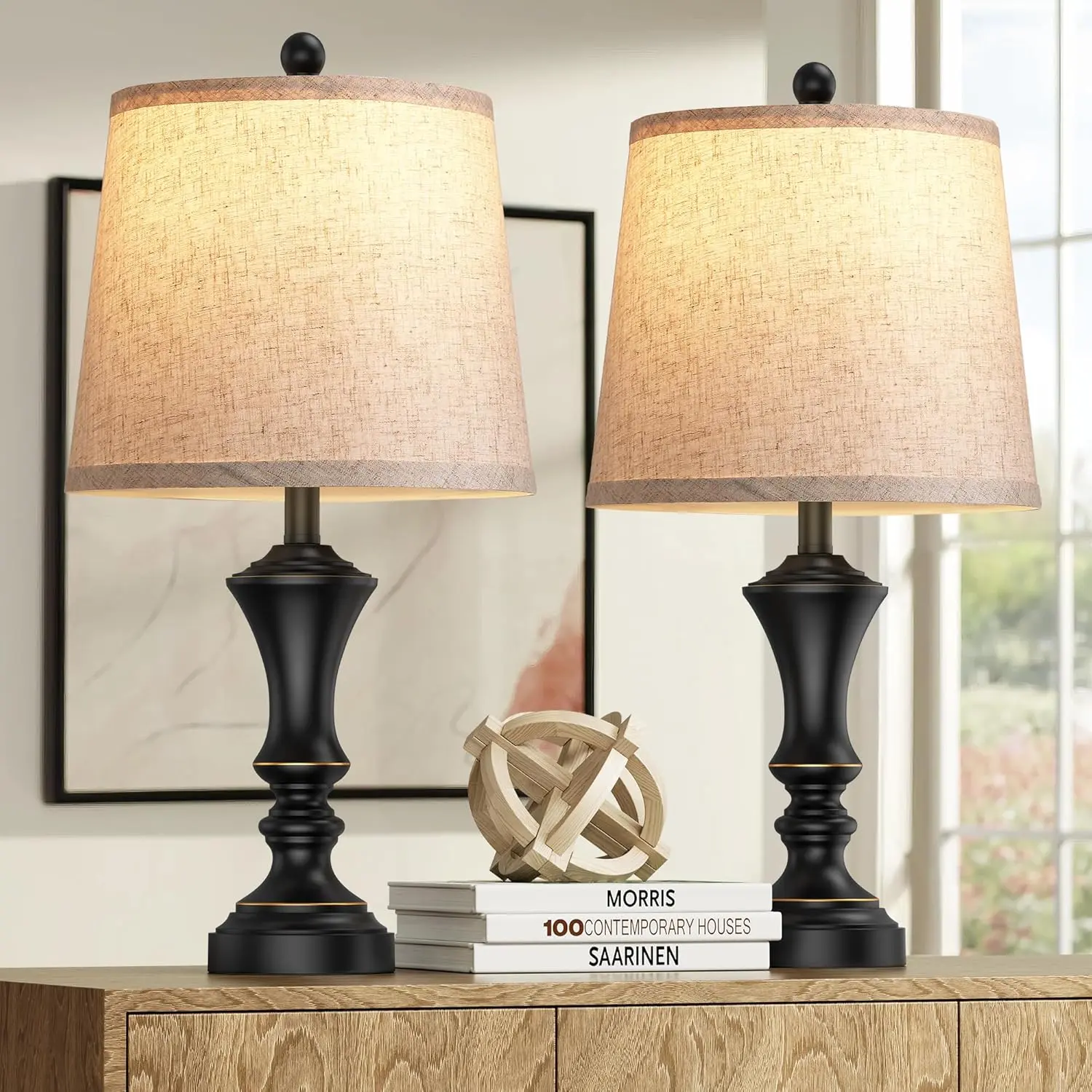 Retro Table Lamps Set of 2, Nightstand Lamp for Bedroom  Rustic Table Lamps for Living Room Traditional Nightstand Bedside Lamps 22" (Black) Bulb NOT Included