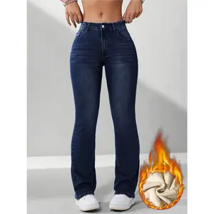 Women's wool lined elegant flared jeans - keep warm in winter