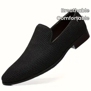 Men's Fashion Comfortable Tuxedo Loafers Solid Color Breathable Microfiber Upper Rubber Sole Round Toe Slip-On Dress Shoes for Weddings & Parties Flat Slipon Shoes