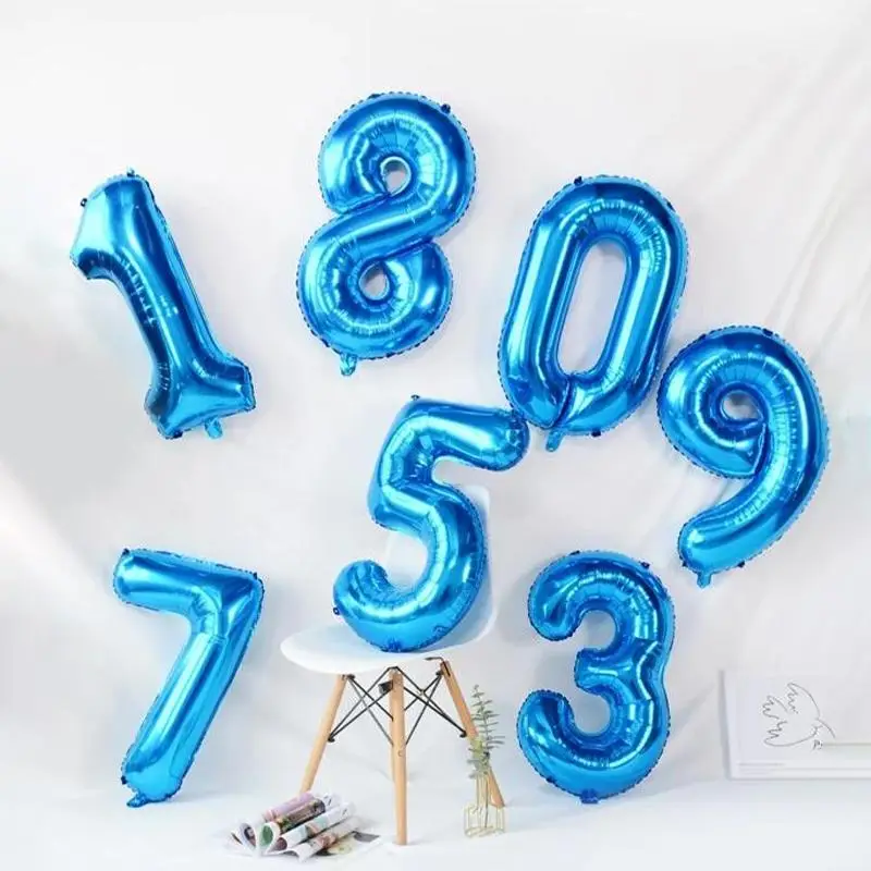 0-9 Large Number Shaped Solid Color Balloon , 1 Count Inflatable Aluminum Foil Balloon, Atmosphere Scene Layout Decoration Supplies For Wedding Birthd