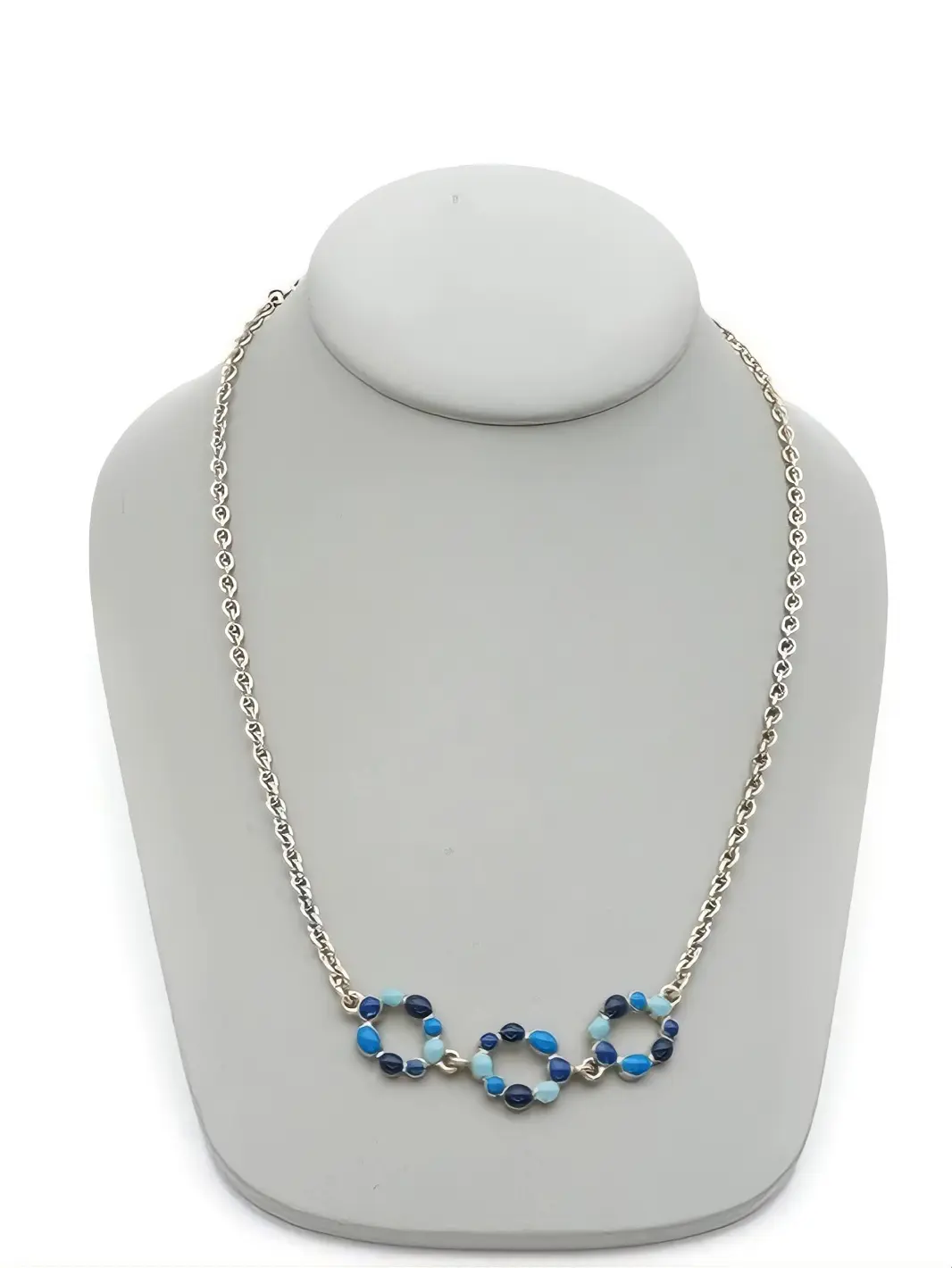 Vintage necklace, blue enamel, 19 inches
