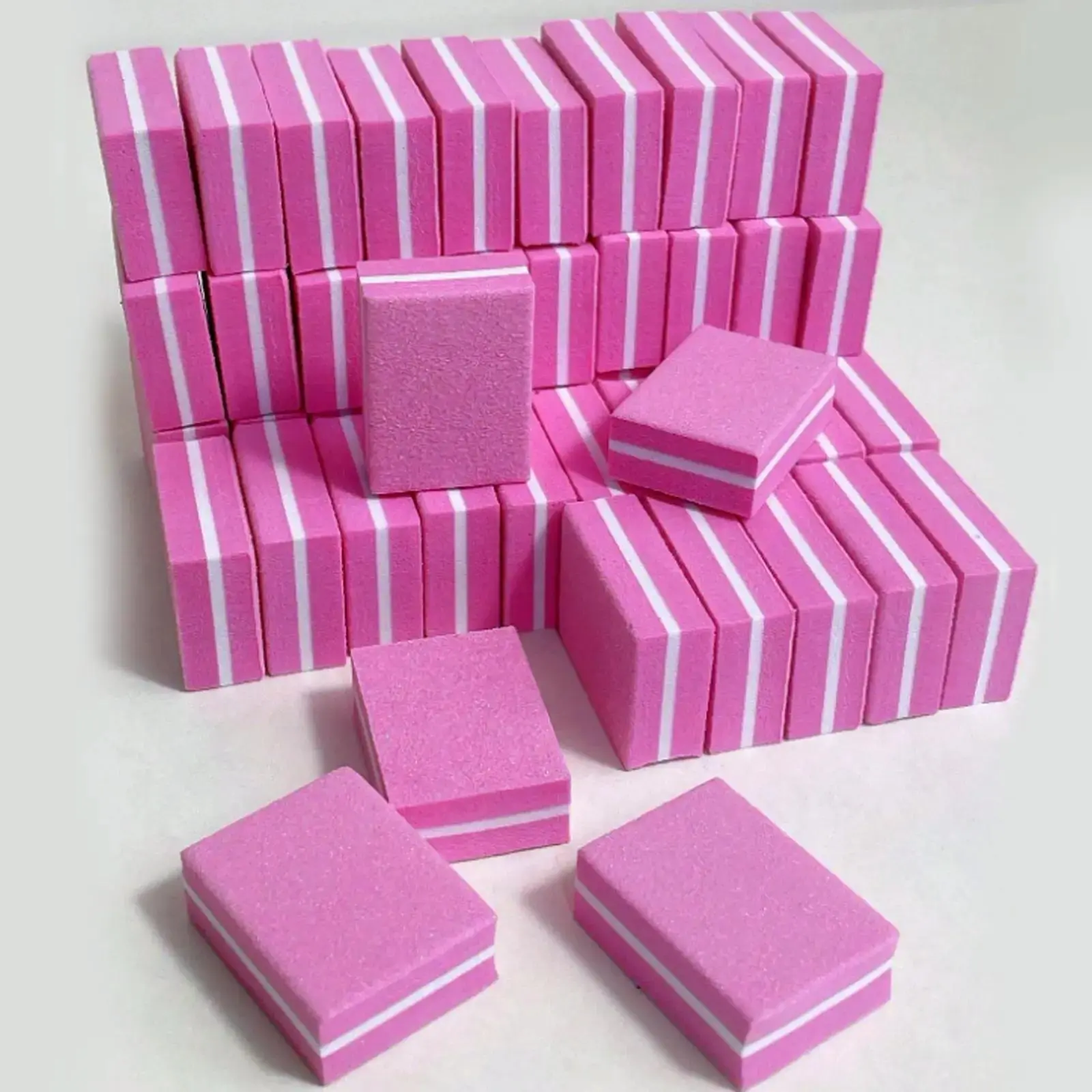 50pcs Mini Nail Buffer Blocks, 100/180 Grit Nail Files for Acrylic and Natural Nails, Bulk Pink Buffing Blocks for Professional Manicure Nail Routine, Buffer Polishing Tools