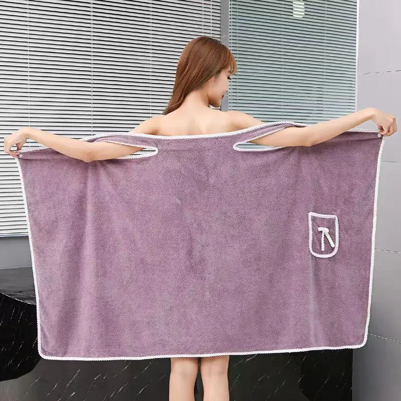 Bathrobe Towel, 1 Count Coral Fleece Bathrobe Towel with Pocket, Soft Absorbent Bathrobe Towel for Women & Men, Bathroom Supplies, Premium Bath Towels, Water Absorbent Towel, Super Absorbent Towel