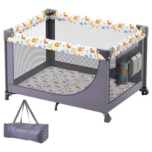Fathersdaygift VEVOR Baby Playpen Travel Crib, Quick-Folding Playpen for Baby Toddler, Portable Baby Fence Play Yard with Wheels, Breathable Mesh Travel Bag, Indoor/Outdoor Kids Activity Center for 0-36 Months Safety Play Yard