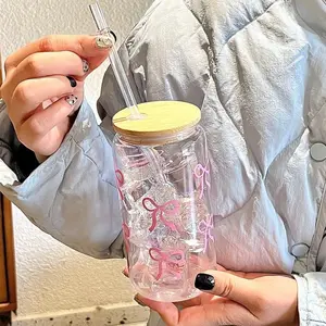 Bowknot Cute Reusable Plastic Cup with Lid and Straw, 1 Piece, Perfect for Ice Coffee, Cocktails, Tea, Hot Water, Mom Gift, Girlfriend Favorite