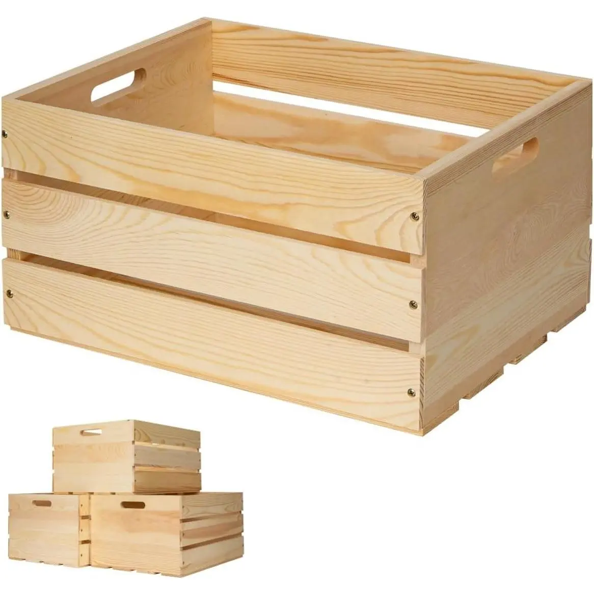 1 count Large Pine  Crates For Storage, Unfinished  Wooden Crates, 17" x 13" x 8.9"
