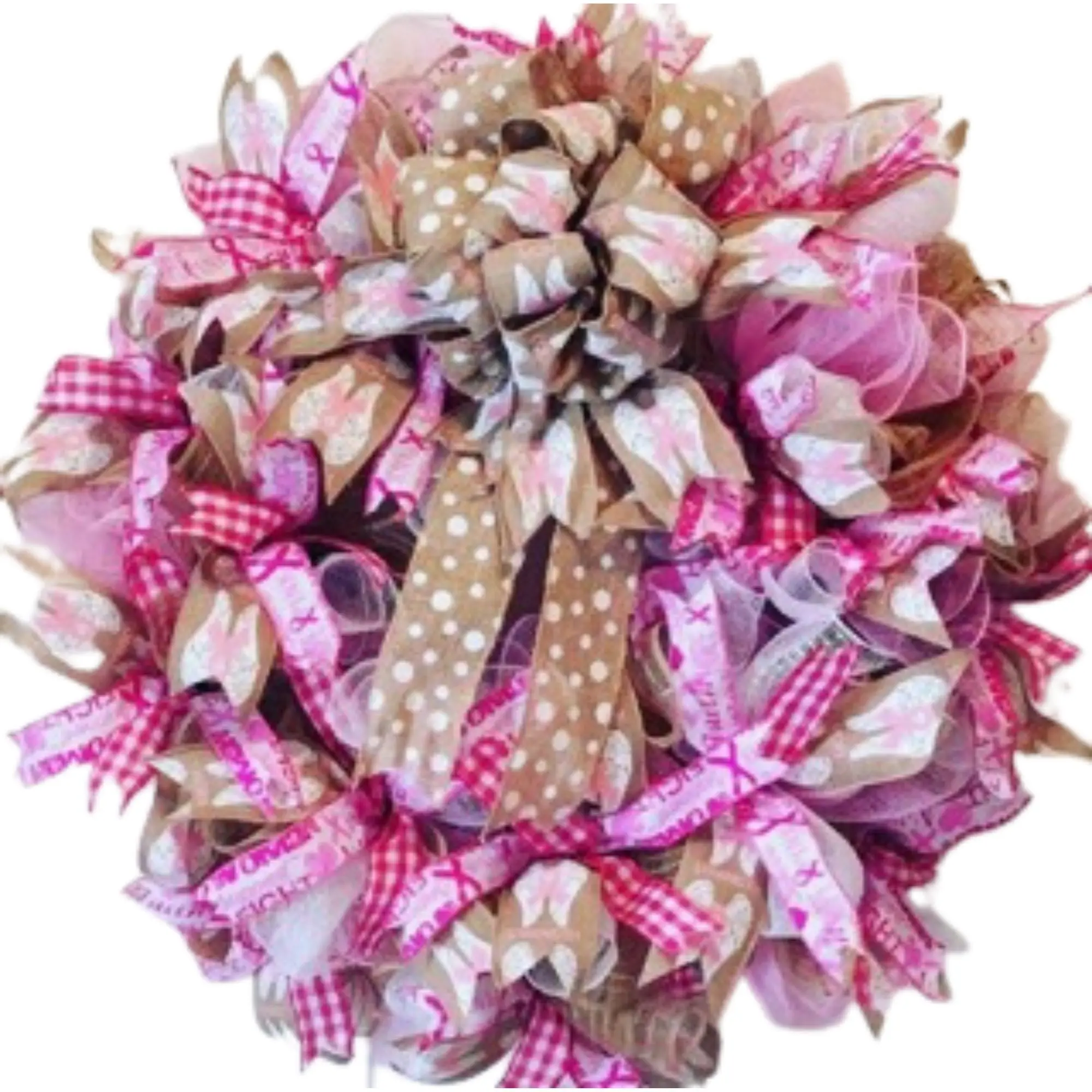 Breast Cancer Awareness Wreath | Handmade Pink Ribbon Mesh Door Decor