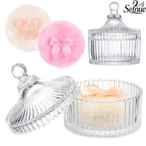 Dusting powder jar body puff set: includes2 pcs 3.54" powder puffs and 1 pc 5.3x3.9" powdercontainer; large dusting powder for women' s body