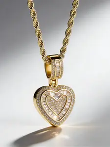 18K Gold Plated Iced Out Heart Shaped Pendant Necklace, Hip-Hop Twist Chain, Luxe Minimalist Statement Jewelry for Women, Hypoallergenic Non-Tarnish Dainty Layering Chain, Trendy Sweater Chain for Everyday & Streetwear