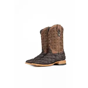 Bradley Matte Pirarucu Square Toe Cowboy Boot - Matte Brown