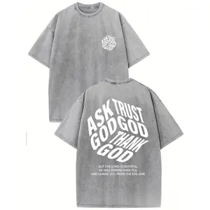 Y2K Retro  Men's Washed Pure Cotton T-shirt Top, Ask God, Believe God, Thank God, but the Main Is Faithful Street Style, Fun Patterns, Sports Fashion Trends, Loose Leisure, Celebration Parties, Holiday Gifts