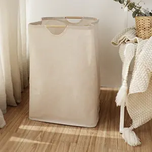 Foldable Laundry Basket with Wooden Handle, Durable Storage Bin for Bathroom, Clothes Organizer, Dirty Clothing Sorter, Home Use, Laundry Hamper