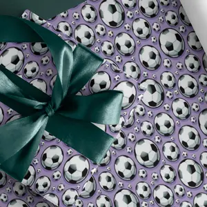 Purple Football Gift Wrapping Paper Roll with Soccer Ball Pattern Design, Sports Theme Gift Wrapping Paper, Birthday Gift Wrapping Paper, Spring Party Wrapping Paper, Ideal for Sports Meetings, Sports Festivals and Party Gift Wrapping, 58*23 Inch