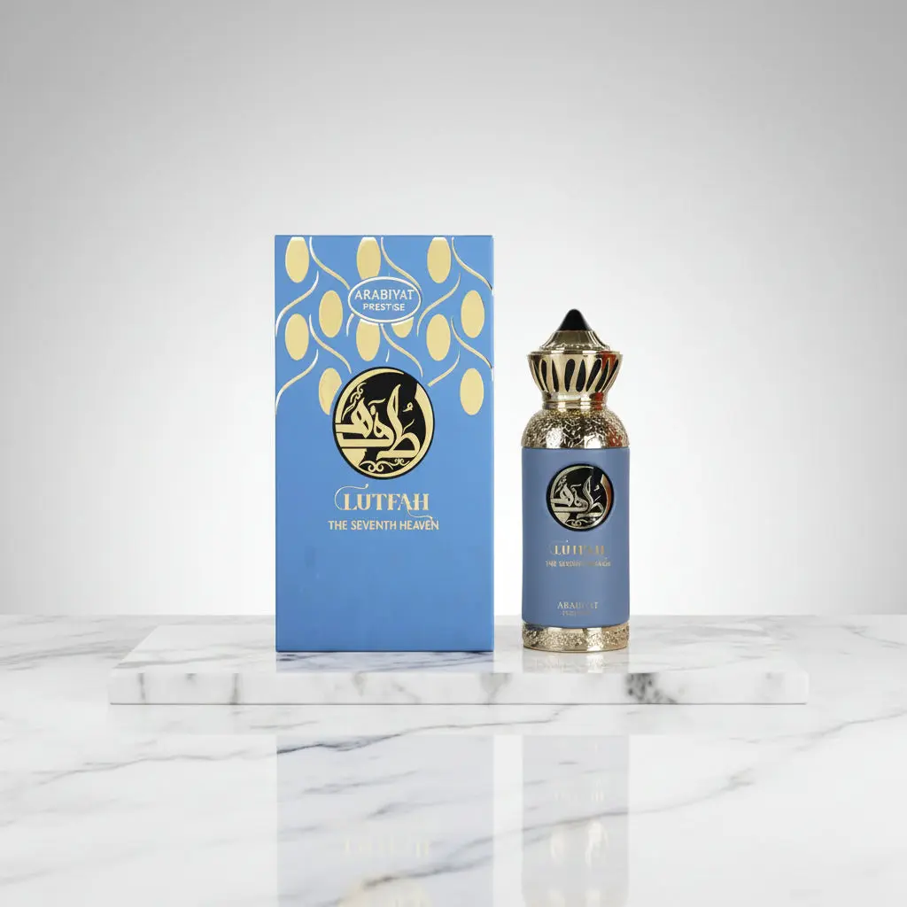 Arabiyat Prestige Lutfah Seventh Heaven Citrus Unisex EDP Spray - 2.7 fl oz (3 to 3.9 fl oz Range), Single Bottle, Elegant Scent, Spicy Woody Signature Scent for Adults, Refreshing Musk, Bergamot, Amber, Vetiver, Leather Ambra Accents, Perfume Cologne, Sp