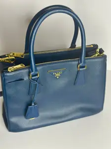 Pre-owned Prada Blue Saffiano Leather Medium Double Zip luxe two way tote