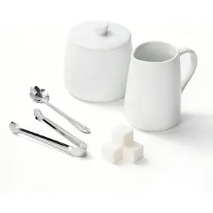 Sugar and Creamer Set Ceramic Sugar Bowl with Lid and Spoon Creamer Container for Coffee