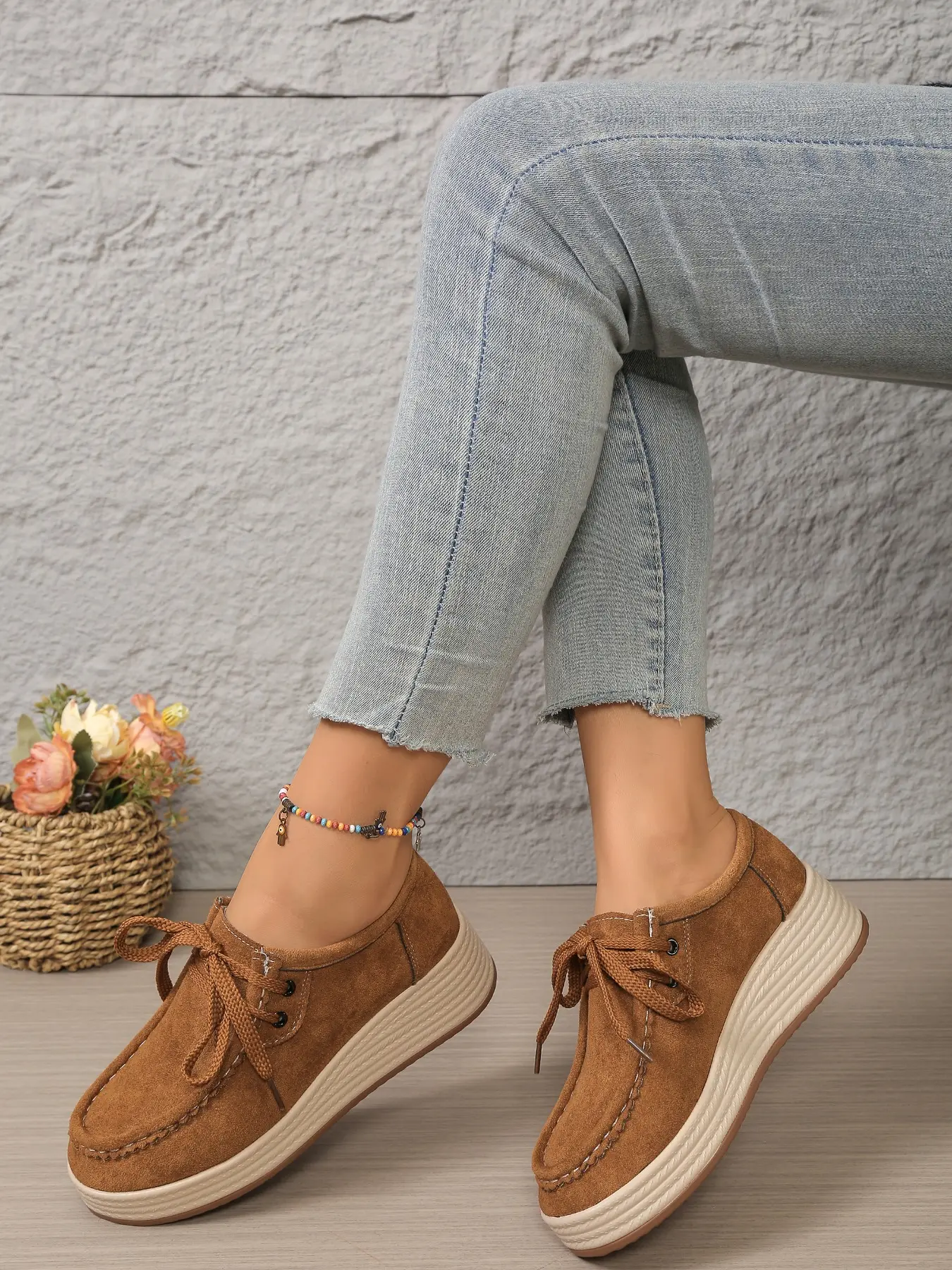 Women's New Vintage Bow Design Loafers Spring Round Toe Thick Sole Wedge Shoes, Fashion Versatile Casual Shoes for Daily Wear Footwear