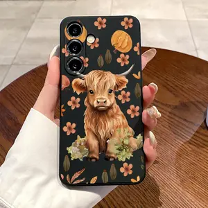 Compatible with Galaxy S24 Plus S25 S23 S22 Ultra S22+ Soft Case Highland Cow Reverie Camera Protective skin-friendly feel Smartphone Cover for Boy