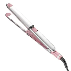 1PCS pink electric mirror titanium alloy stainless steel straightening and curling multifunction styling tool, fast heating, 5-level temperature control, 360-degree rotating cord design, suitable for daily styling