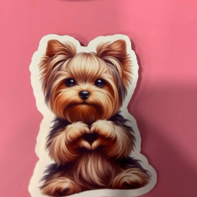 Handmade yorkie sticker measures about 2”