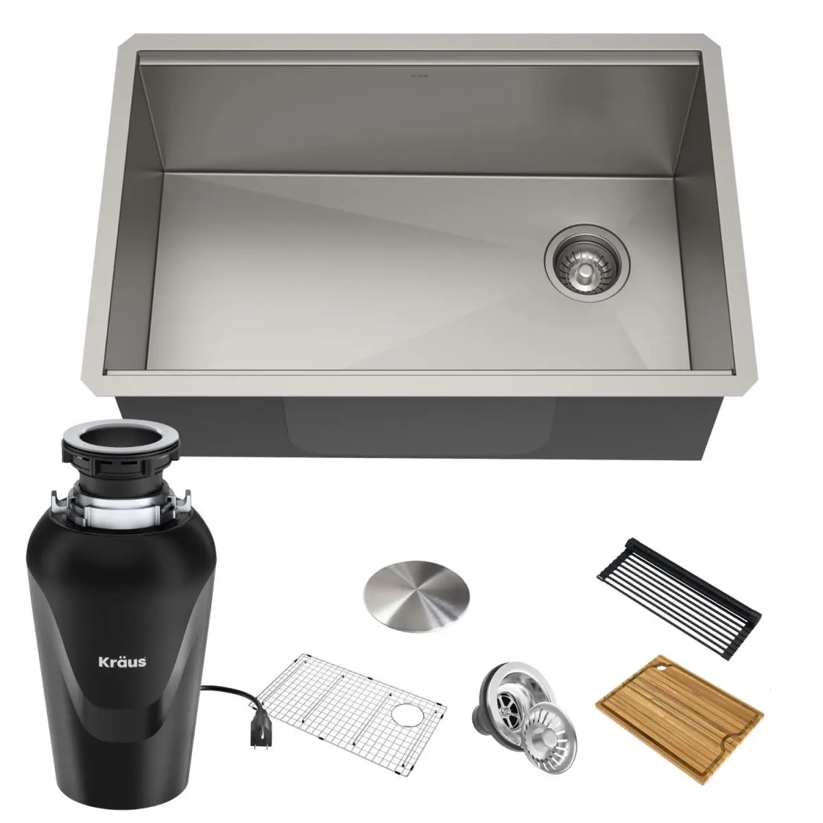212 MAIN 27 in. Stainless Steel Undermount Single Bowl Kitchen Sink with Drain Waste Guard, Continuous-Feed Garbage Disposal, Satin Finish, Stainless Steel Sink