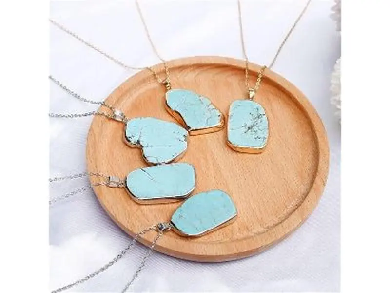 Raw Turquoise Stone Choker Turquoise Necklace,Coral Stone Boho Statement Necklace,Irregular Shape