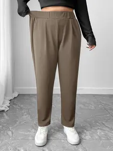 Women's Plus Size Fall Winter Fashion Casual Fit Twill High Waist Elastic Waist Pocket Harem Pants, Sporty Long Pants for Comfort and Style Womenswear Bottoms Casual Comfy Pocket