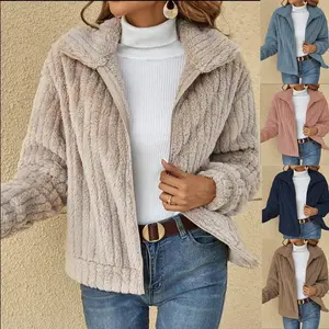 New Autumn And Winter Plush Cardigan Short Jacket With Collar, Long Sleeved Cardigan Jacket With Collar, Very Warm Women'S Jacket