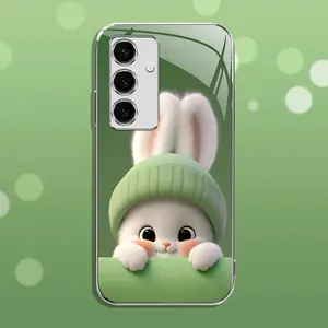 Light green rabbit panda for【Galaxy S24 Fe】luxury electroplated glass mobile phone case --- 975