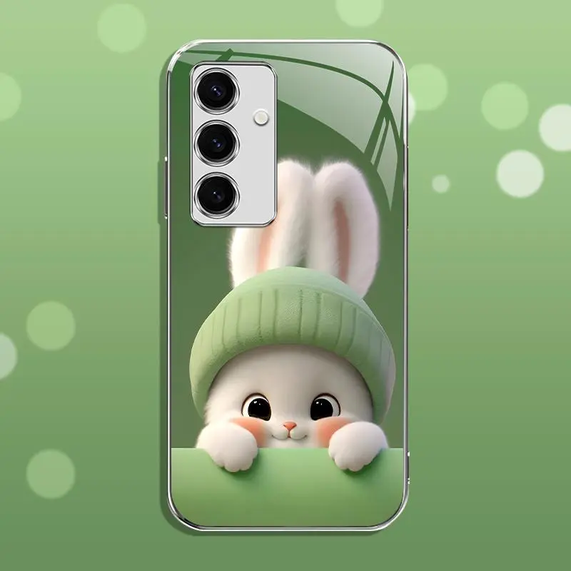 Light green rabbit panda for【Galaxy S24 Fe】luxury electroplated glass mobile phone case --- 975