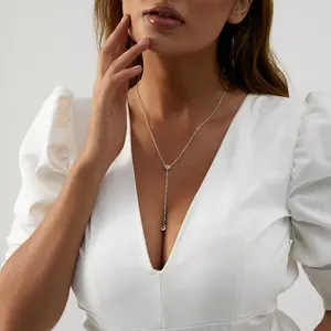 Lariat Necklace Elegant Style Hypoallergenic Y Shape 14K Gold-Plated Zircon Y Collar Necklace for Women 17" Length with 4" Drop Chain Christmas Gift Ideas