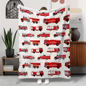 Christmas Gifts Cartoon Fire Truck Theme Flannel Blanket Suitable for Boys and Girls Gift Outdoor Camping Travel Cover Blanket Extra Large Soft Comfortable Throw