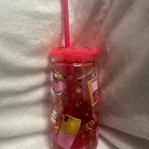 Pink Glitter Tumbler with Straw - Cute Heart & Stars Design - Perfect for Kids & Teens - Reusable Water Bottle