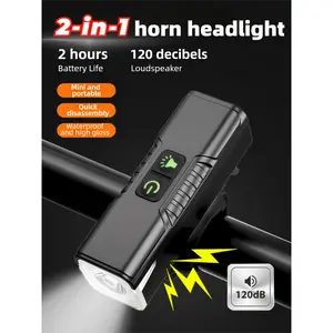 2-in-1 Bicycle Horn Headlight, 120dB 5 Sound Modes, 3 Light Modes, IPX4 Waterproof, TYPE-C Charging, Quick Release, Portable for Outdoor Cycling
