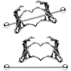 Skeleton Heart Nipple Ring 14G Stainless Steel Barbell Hand Heart Nipple Shield Nipplerings Piercing