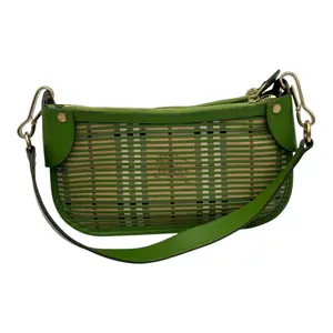 Pre-owned BURBERRY Leather Shoulder Bags NOVA CHECK POCHETTE BAG APPLE GREEN