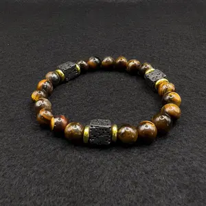 Tiger’s Eye and Cubed Lava Bracelet