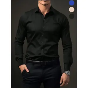 Men's solid color long sleeved button down casual button down collar shirt, office business formal comfortable shirt, all season fashionable men's clothing, casual fashionable men's clothing, men's clothingRAIMENTRY