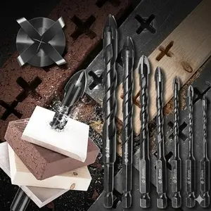 Professional 4-Cutter Tile Impact Drill Bit Set 7-10 Pcs, High-Speed Multi-Purpose Power Drill Accessories, Durable Hole Saw for Glass Ceramic Wood Concrete, Home Repair DIY Tool Kit, Precision Boring Adapter, High-Performance Drilling Combo