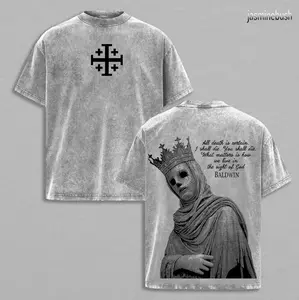 Baldwin IV The Leper King T-Shirt, Tank Top & Hoodie Washed Crusader King of Jerusalem Tee, Jerusalem Cross Medieval Christian Shirt, Vintage Washed Gothic Faith Streetwear - Jesus Apparel - Christian Outfit