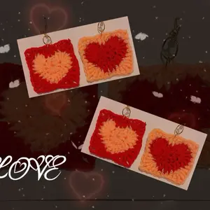 Opposites Attract Heart Shape Granny Square Earrings - Coated in Mod Podge, Hypoallergenic Fish Hooks & Jump Rings